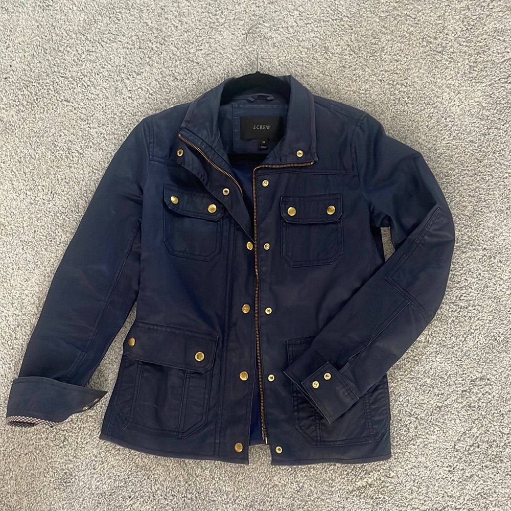 J. Crew Blue Gold Button Downtown Field Utility Boyfriend Jacket Women’s Size XS